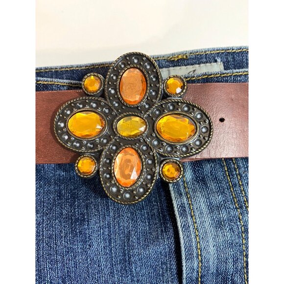 Lena Jeans Y2K Blue Demin Maxi Skirt with Gem Belt and Front Slit Women's 8 NWOT - Picture 4 of 10